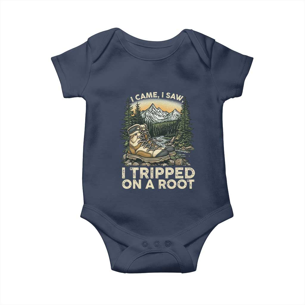 Hiking Baby Onesie I Came I Saw I Tripped On A Root TS09 Navy Print Your Wear