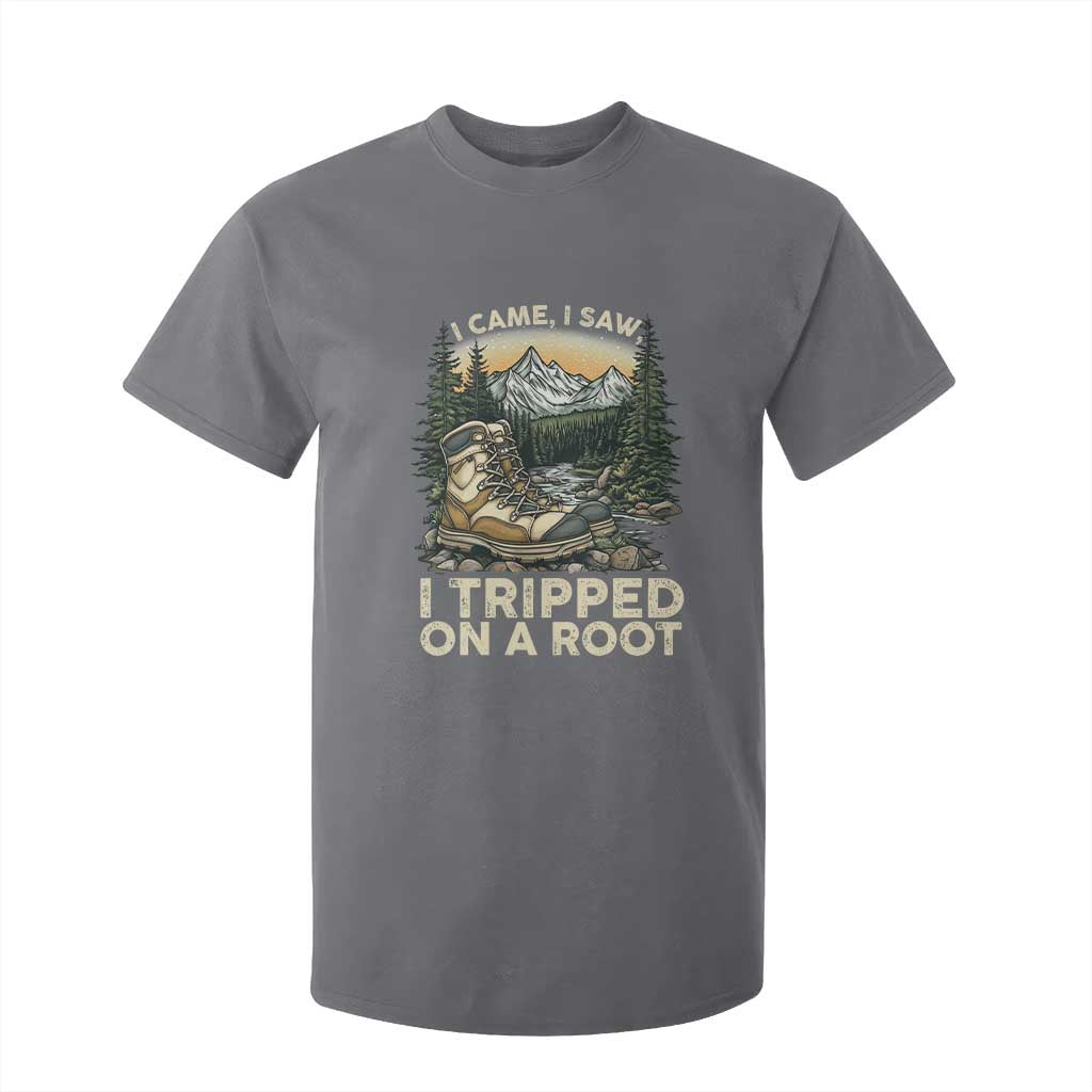 Hiking T Shirt For Kid I Came I Saw I Tripped On A Root TS09 Charcoal Print Your Wear