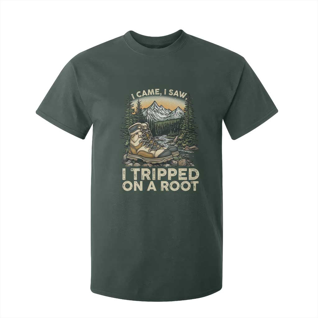 Hiking T Shirt For Kid I Came I Saw I Tripped On A Root TS09 Dark Forest Green Print Your Wear
