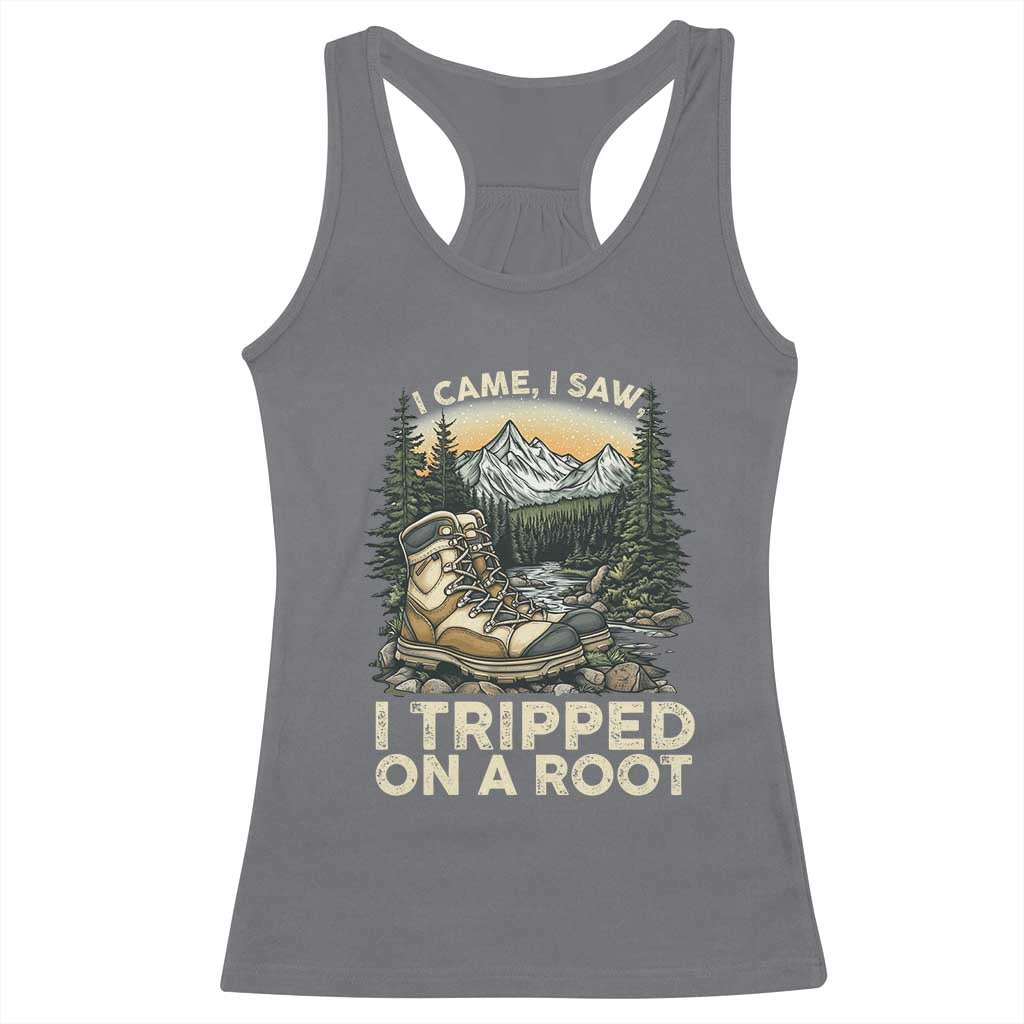 Hiking Racerback Tank Top I Came I Saw I Tripped On A Root TS09 Charcoal Print Your Wear