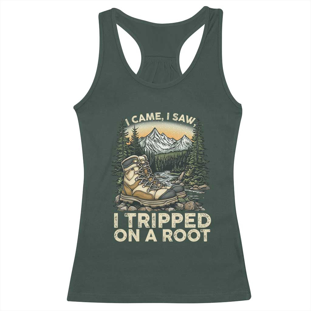 Hiking Racerback Tank Top I Came I Saw I Tripped On A Root TS09 Dark Forest Green Print Your Wear