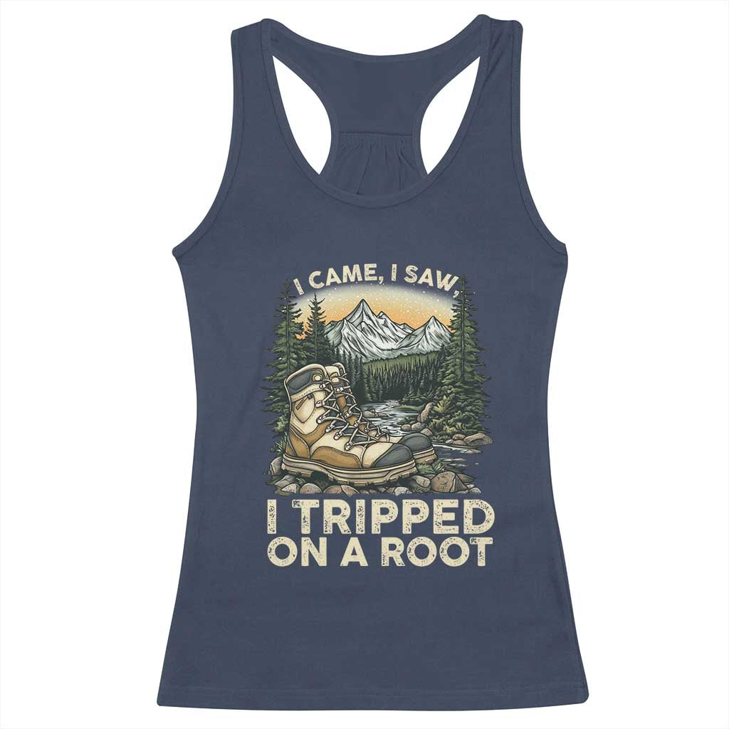 Hiking Racerback Tank Top I Came I Saw I Tripped On A Root TS09 Navy Print Your Wear