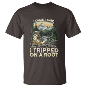 Hiking T Shirt I Came I Saw I Tripped On A Root TS09 Dark Chocolate Print Your Wear
