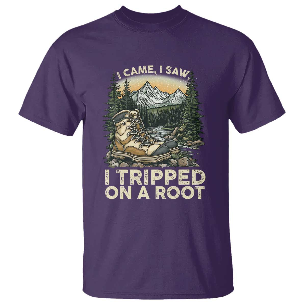 Hiking T Shirt I Came I Saw I Tripped On A Root TS09 Purple Print Your Wear
