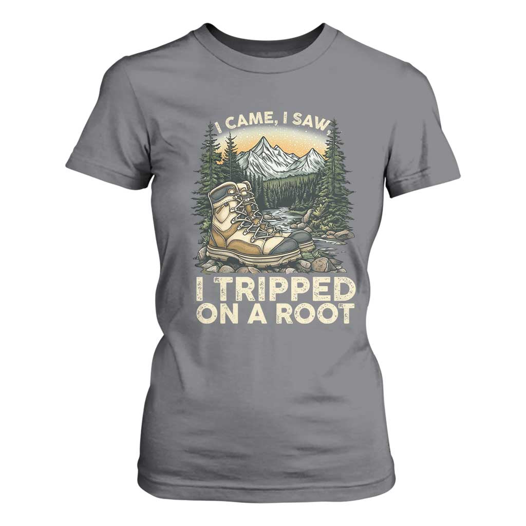 Hiking T Shirt For Women I Came I Saw I Tripped On A Root TS09 Charcoal Print Your Wear