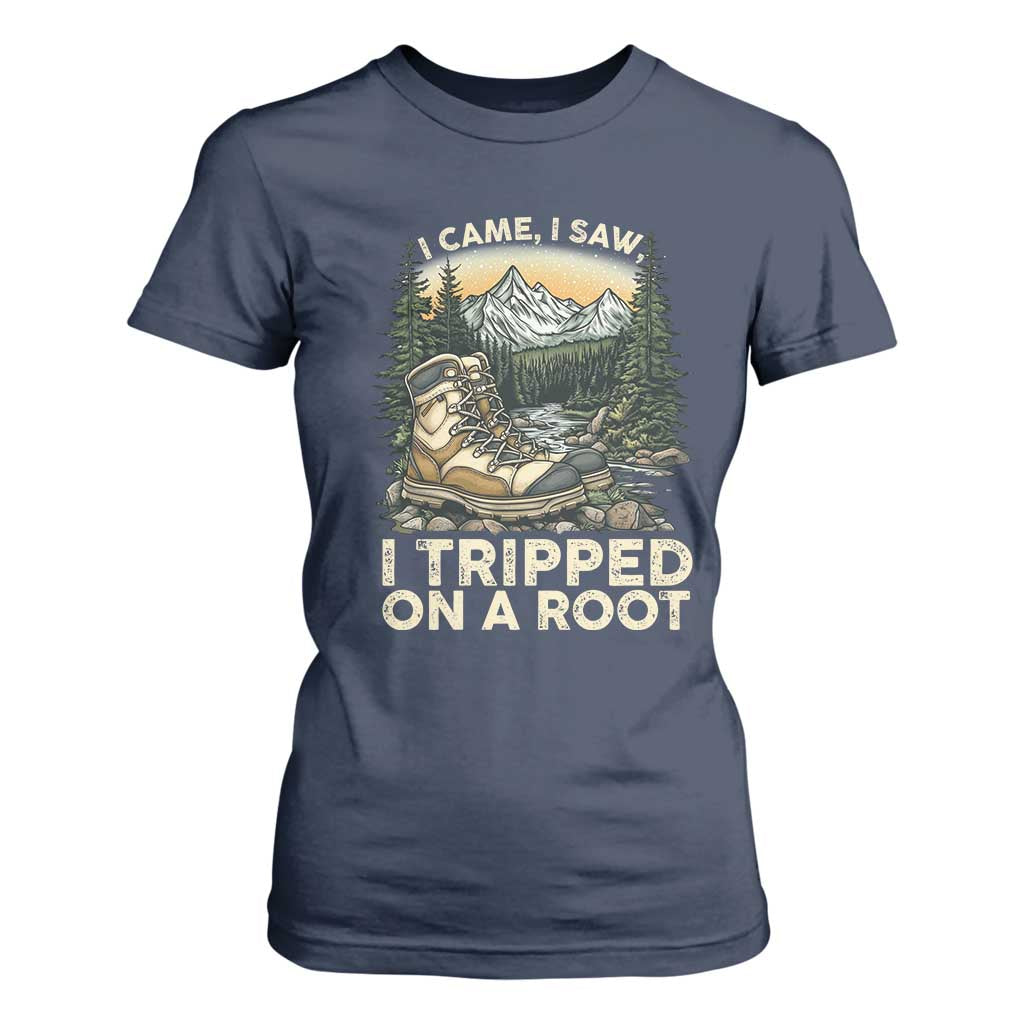 Hiking T Shirt For Women I Came I Saw I Tripped On A Root TS09 Navy Print Your Wear