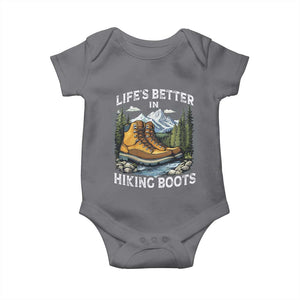 Hiking Baby Onesie Life's Better in Hiking Boots TS09 Charcoal Print Your Wear