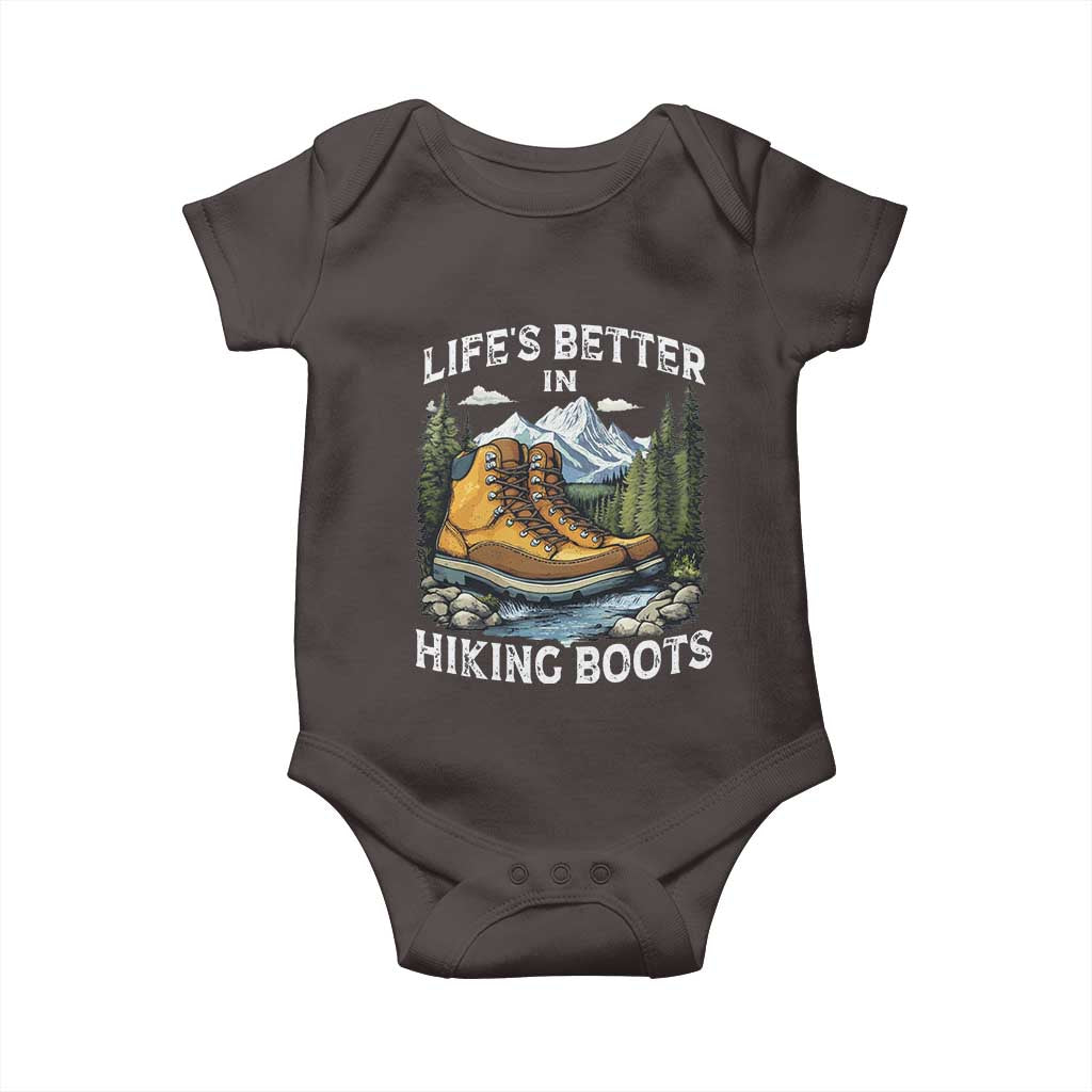 Hiking Baby Onesie Life's Better in Hiking Boots TS09 Dark Chocolate Print Your Wear
