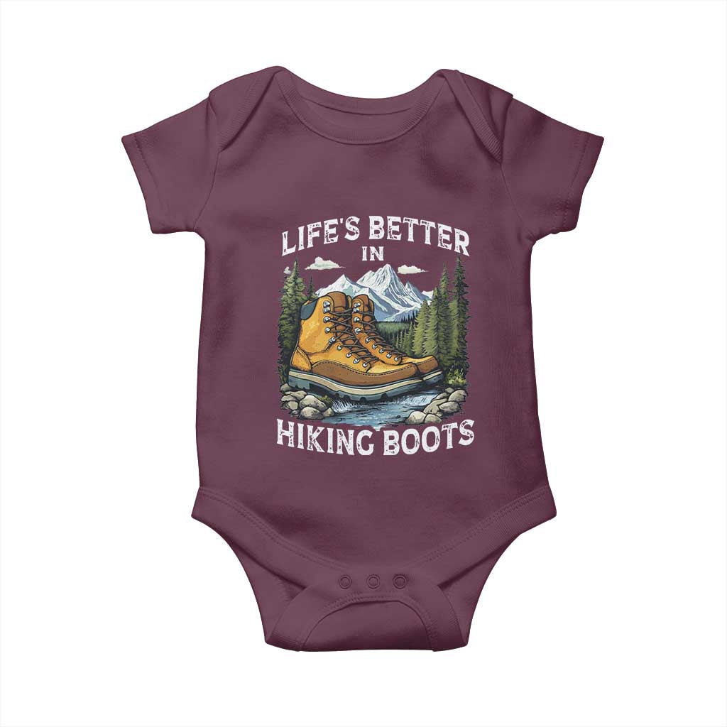 Hiking Baby Onesie Life's Better in Hiking Boots TS09 Maroon Print Your Wear
