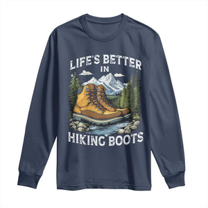 Hiking Long Sleeve Shirt Life's Better in Hiking Boots TS09 Navy Print Your Wear