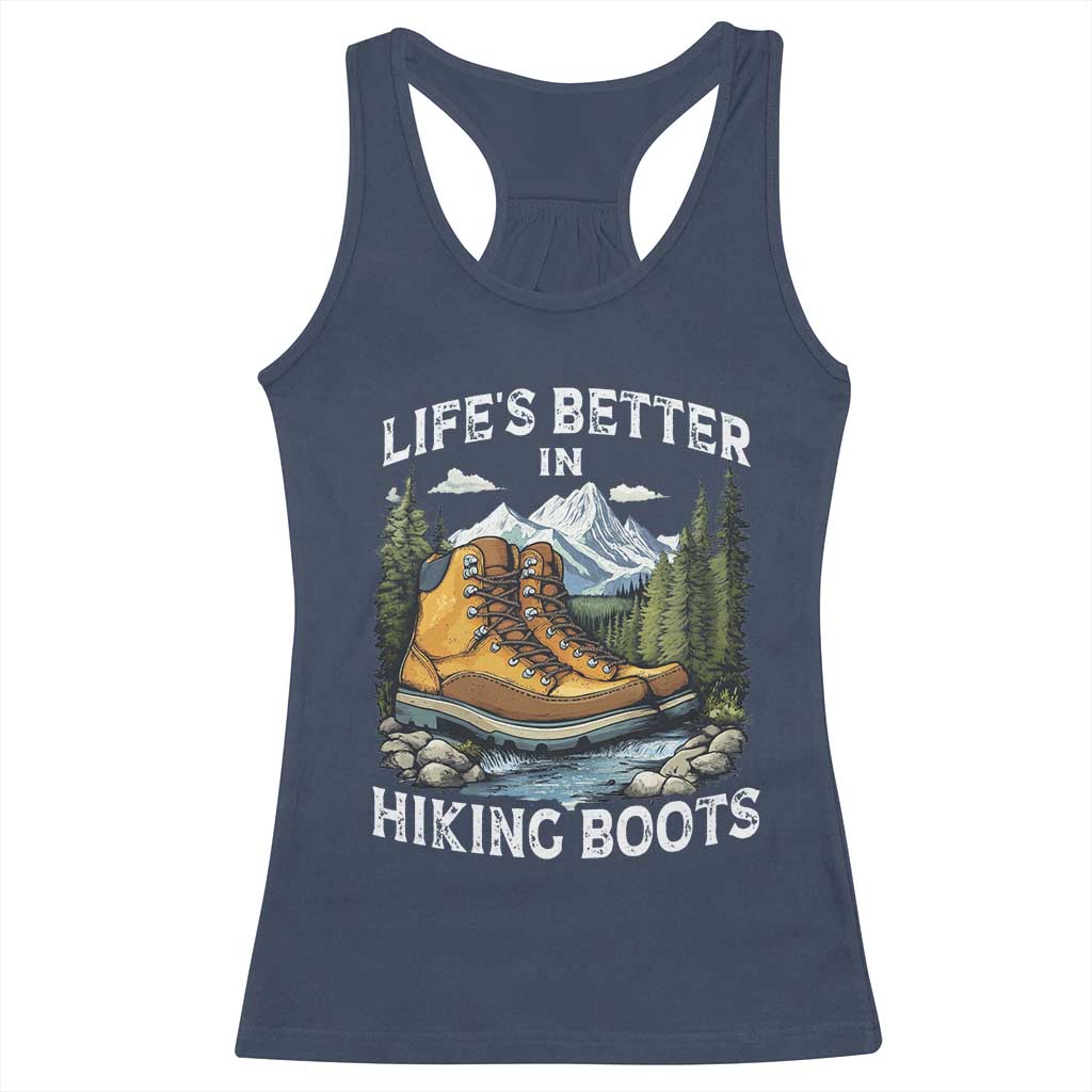 Hiking Racerback Tank Top Life's Better in Hiking Boots TS09 Navy Print Your Wear