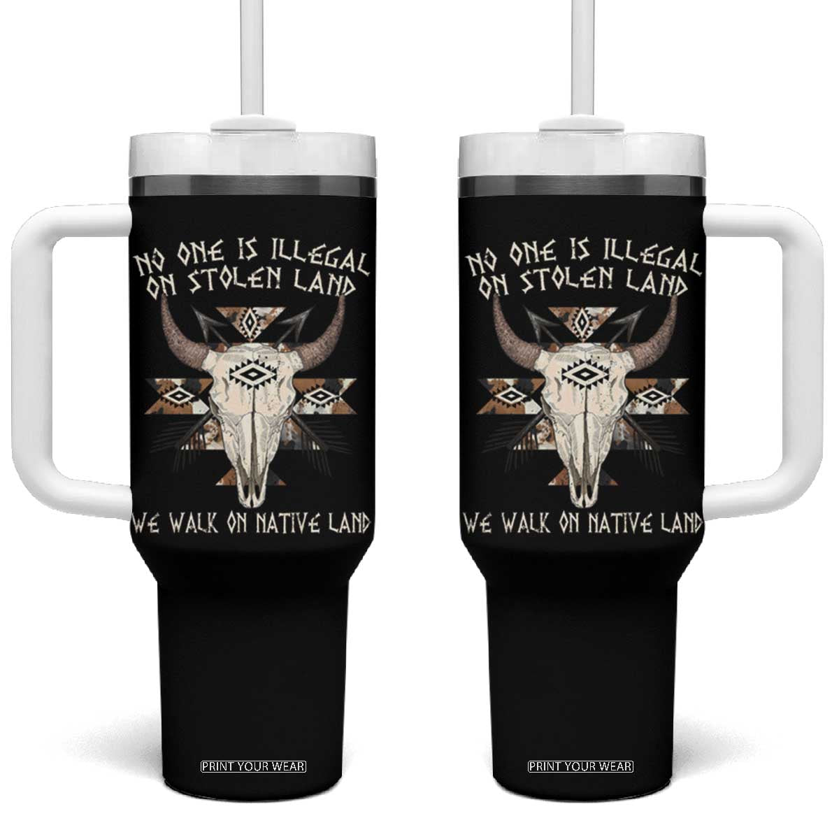 No One Is illegal On Stolen Land Tumbler With Handle TS09 One Size: 40 oz Black Print Your Wear