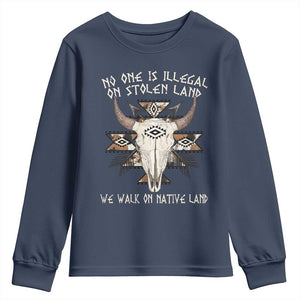 No One Is illegal On Stolen Land Youth Sweatshirt TS09 Navy Print Your Wear