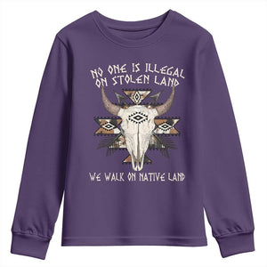 No One Is illegal On Stolen Land Youth Sweatshirt TS09 Purple Print Your Wear