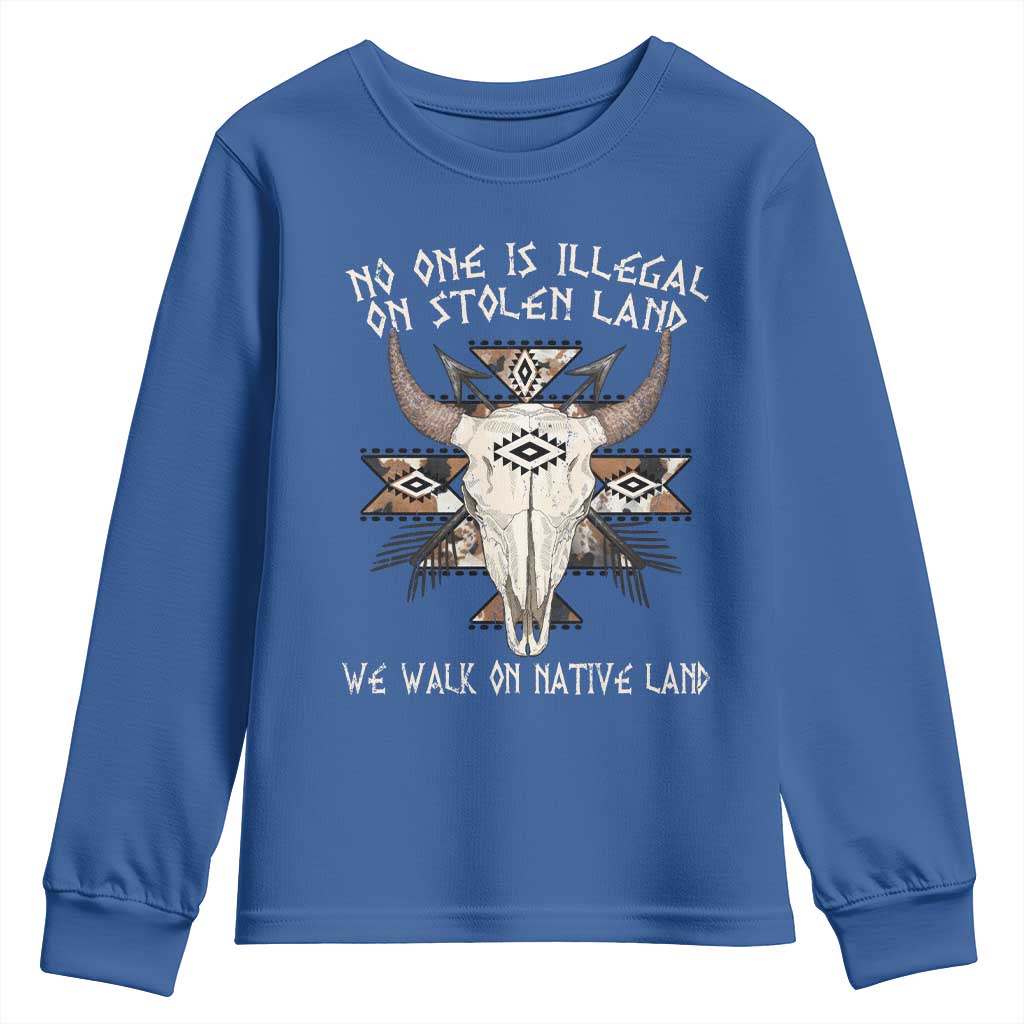 No One Is illegal On Stolen Land Youth Sweatshirt TS09 Royal Blue Print Your Wear