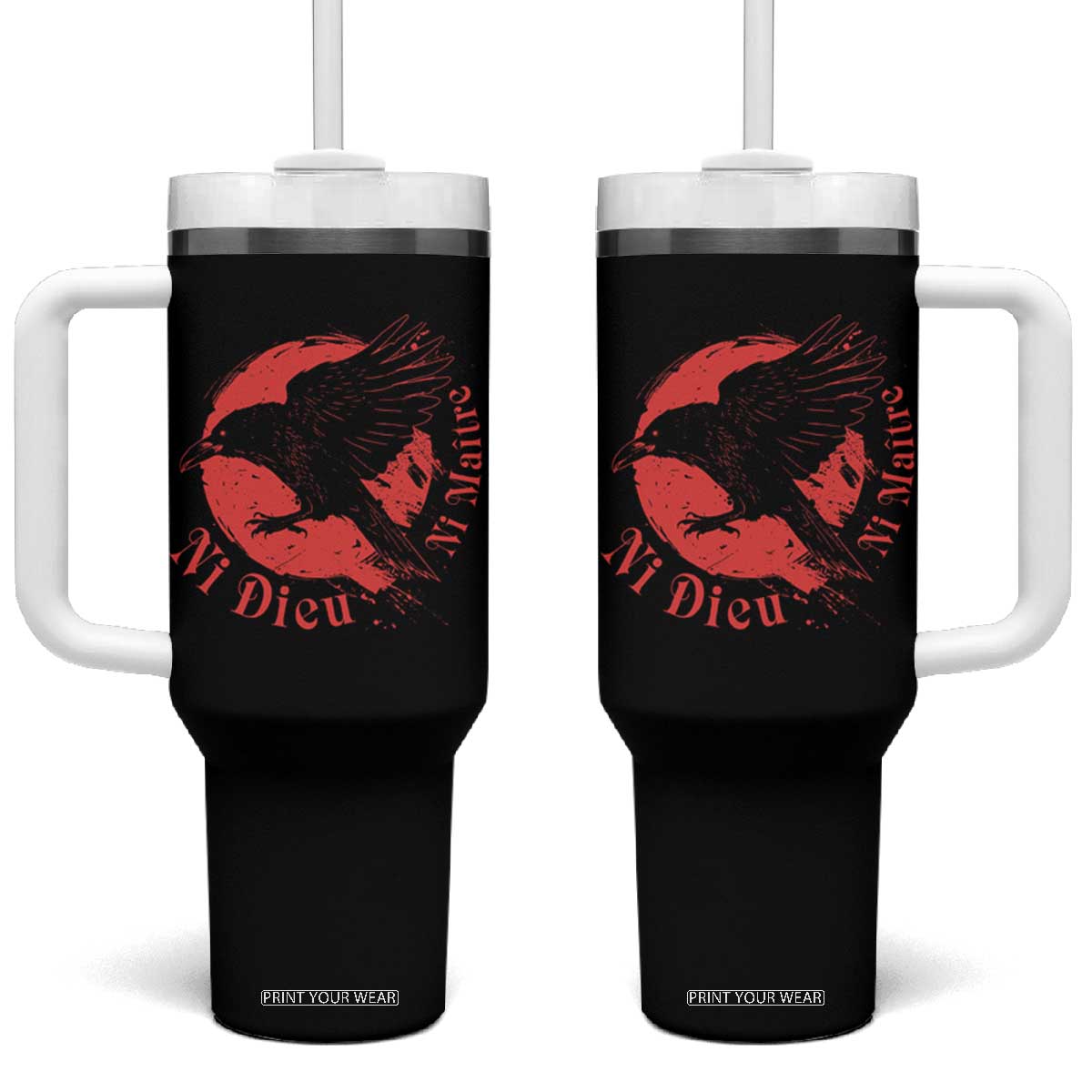 Anarchism Tumbler With Handle Ni Dieu Ni Maitre Neither God Nor Master TS09 One Size: 40 oz Black Print Your Wear