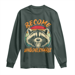 Anarchism Long Sleeve Shirt Become Ungovernable Angry Raccoon TS09 Dark Forest Green Print Your Wear