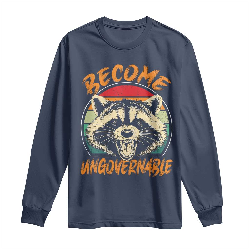Anarchism Long Sleeve Shirt Become Ungovernable Angry Raccoon TS09 Navy Print Your Wear