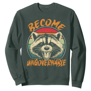 Anarchism Sweatshirt Become Ungovernable Angry Raccoon TS09 Dark Forest Green Print Your Wear
