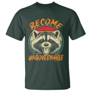 Anarchism T Shirt Become Ungovernable Angry Raccoon TS09 Dark Forest Green Print Your Wear