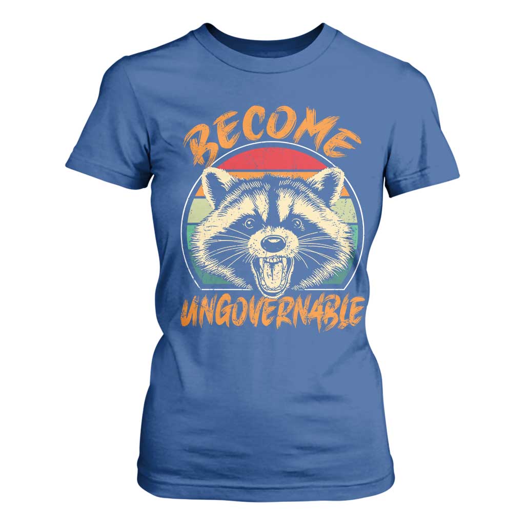 Anarchism T Shirt For Women Become Ungovernable Angry Raccoon TS09 Royal Blue Print Your Wear