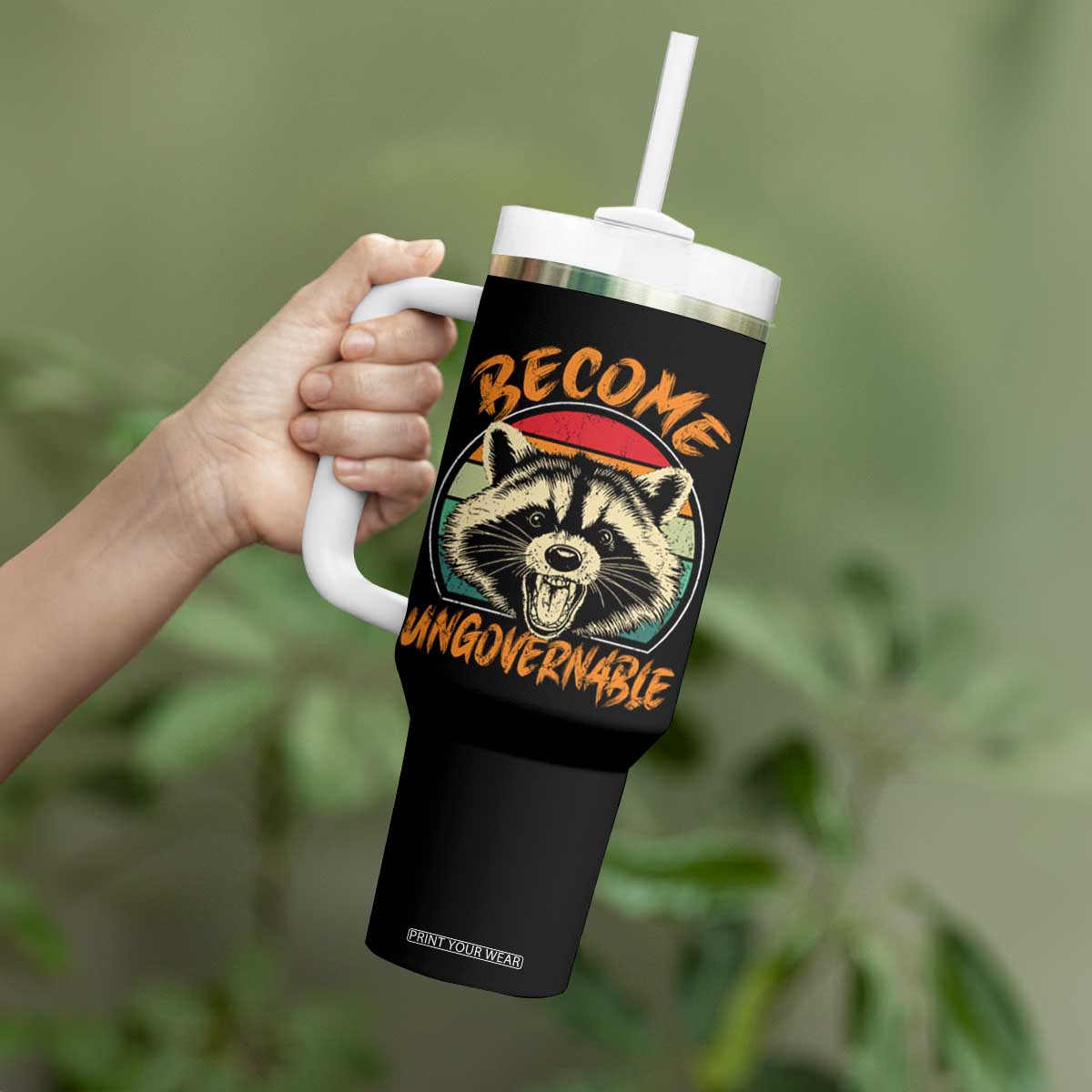 Anarchism Tumbler With Handle Become Ungovernable Angry Raccoon TS09 Print Your Wear