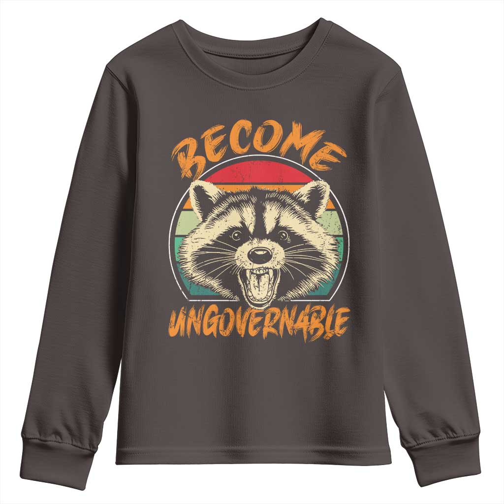 Anarchism Youth Sweatshirt Become Ungovernable Angry Raccoon TS09 Dark Chocolate Print Your Wear