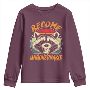 Anarchism Youth Sweatshirt Become Ungovernable Angry Raccoon TS09 Maroon Print Your Wear