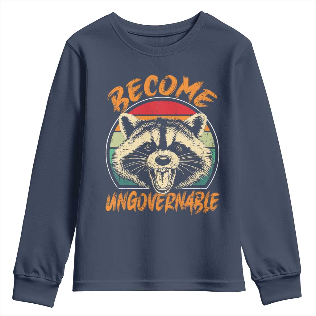 Anarchism Youth Sweatshirt Become Ungovernable Angry Raccoon TS09 Navy Print Your Wear