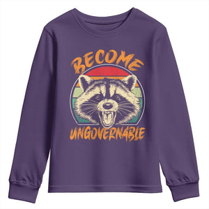 Anarchism Youth Sweatshirt Become Ungovernable Angry Raccoon TS09 Purple Print Your Wear