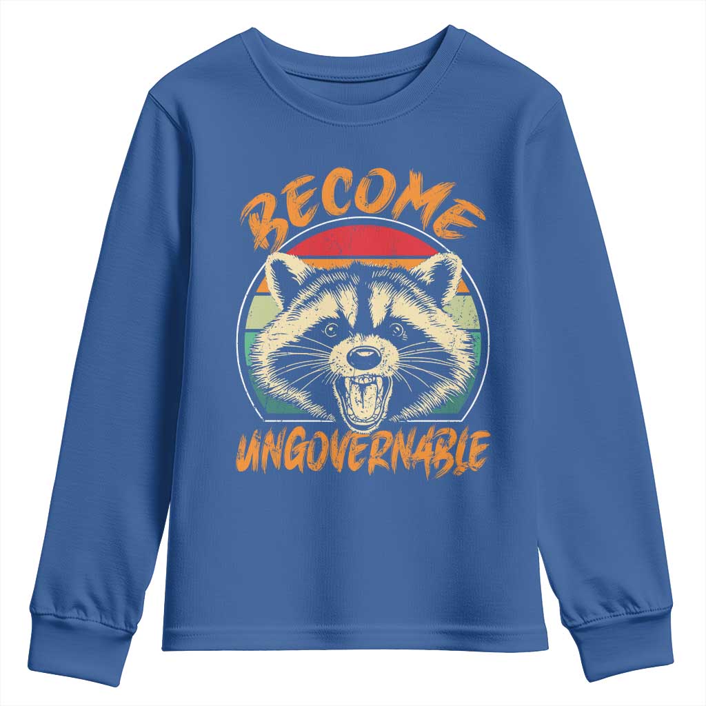 Anarchism Youth Sweatshirt Become Ungovernable Angry Raccoon TS09 Royal Blue Print Your Wear