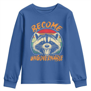 Anarchism Youth Sweatshirt Become Ungovernable Angry Raccoon TS09 Royal Blue Print Your Wear