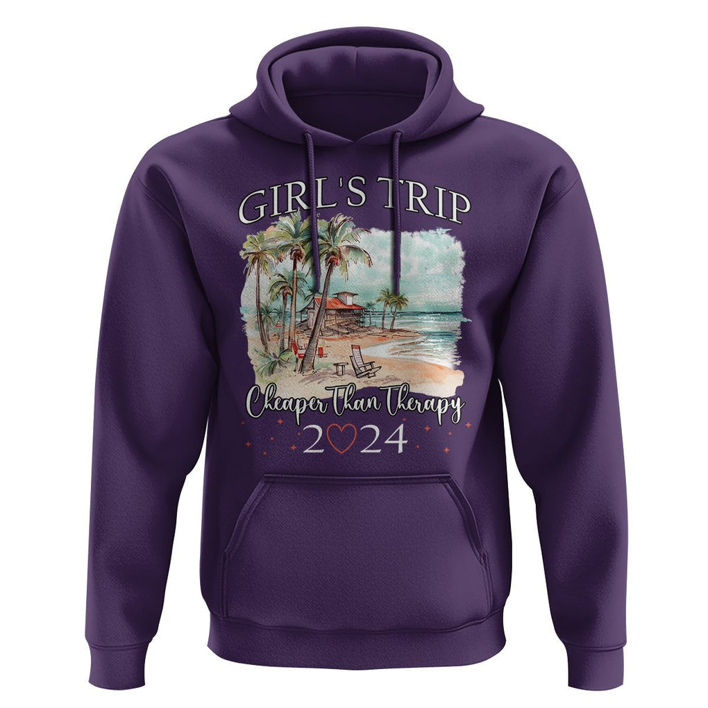 Summer Vacation Hoodie Girl's Trip Cheaper Than Therapy TS09 Purple Print Your Wear
