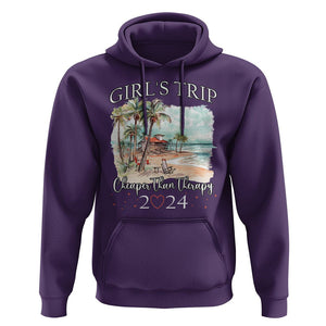 Summer Vacation Hoodie Girl's Trip Cheaper Than Therapy TS09 Purple Print Your Wear