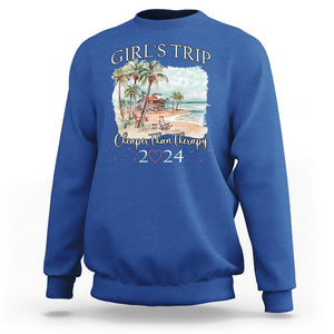 Summer Vacation Sweatshirt Girl's Trip Cheaper Than Therapy TS09 Royal Blue Print Your Wear