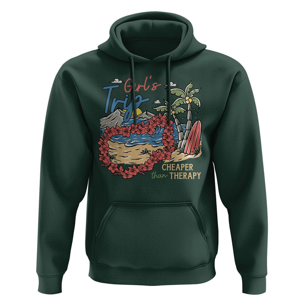 Summer Vacation Hoodie Girl's Trip Cheaper Than Therapy Beach TS09 Dark Forest Green Print Your Wear