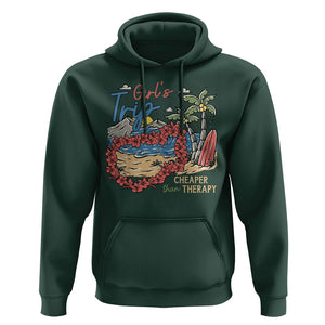 Summer Vacation Hoodie Girl's Trip Cheaper Than Therapy Beach TS09 Dark Forest Green Print Your Wear