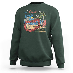 Summer Vacation Sweatshirt Girl's Trip Cheaper Than Therapy Beach TS09 Dark Forest Green Print Your Wear