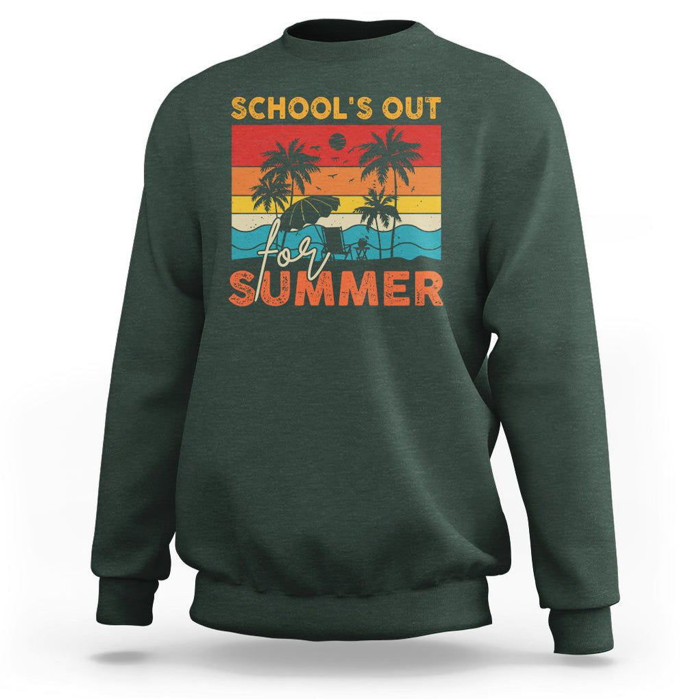 School's Out For Summer Retro Beach Teacher Student Sweatshirt TS09 Dark Forest Green Print Your Wear
