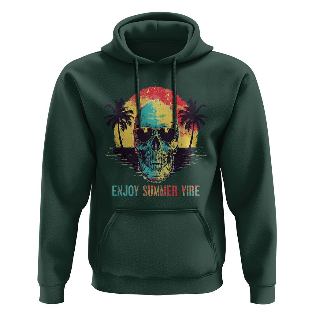 Enjoy Summer Vibe Cool Skull Aesthetic Beach Lover Hoodie TS09 Dark Forest Green Print Your Wear