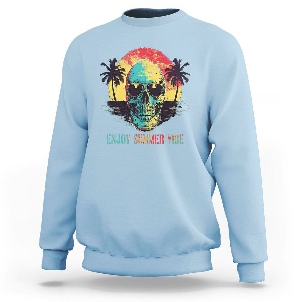 Enjoy Summer Vibe Cool Skull Aesthetic Beach Lover Sweatshirt TS09 Light Blue Print Your Wear