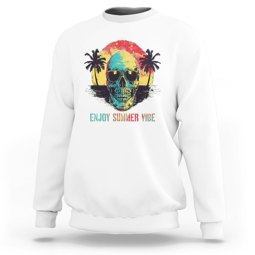 Enjoy Summer Vibe Cool Skull Aesthetic Beach Lover Sweatshirt TS09 White Print Your Wear