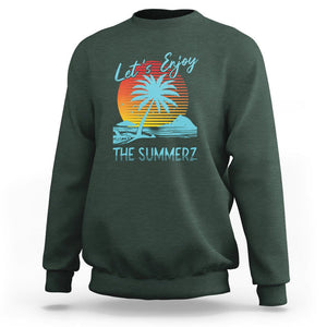 Let's Enjoy The Summer Vacation Beach Sunset Sweatshirt TS09 Dark Forest Green Print Your Wear