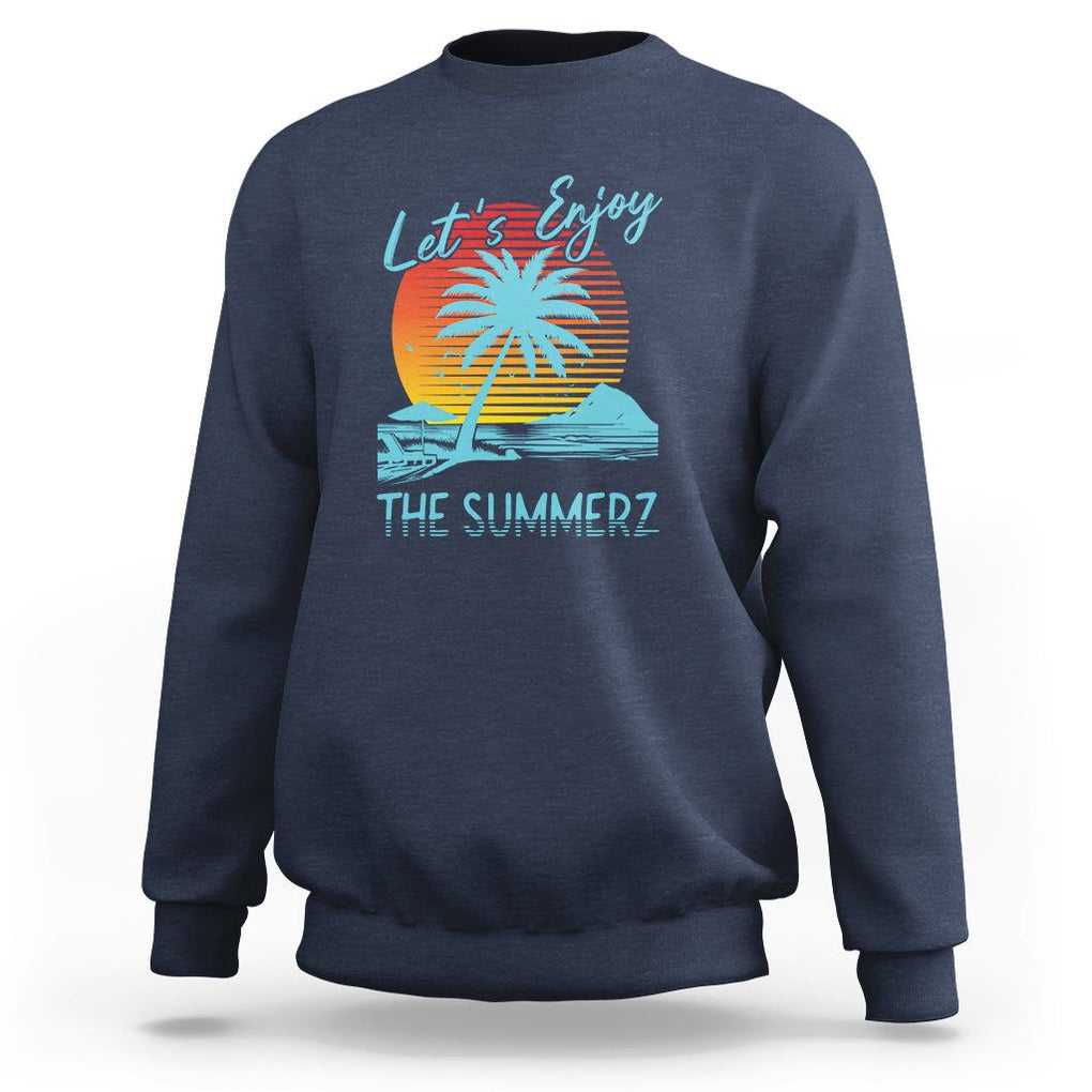 Let's Enjoy The Summer Vacation Beach Sunset Sweatshirt TS09 Navy Print Your Wear