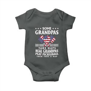 Funny Some Grandpas Take Naps Real Grandpas Play Pickleball Baby Onesie TS09 Dark Heather Print Your Wear