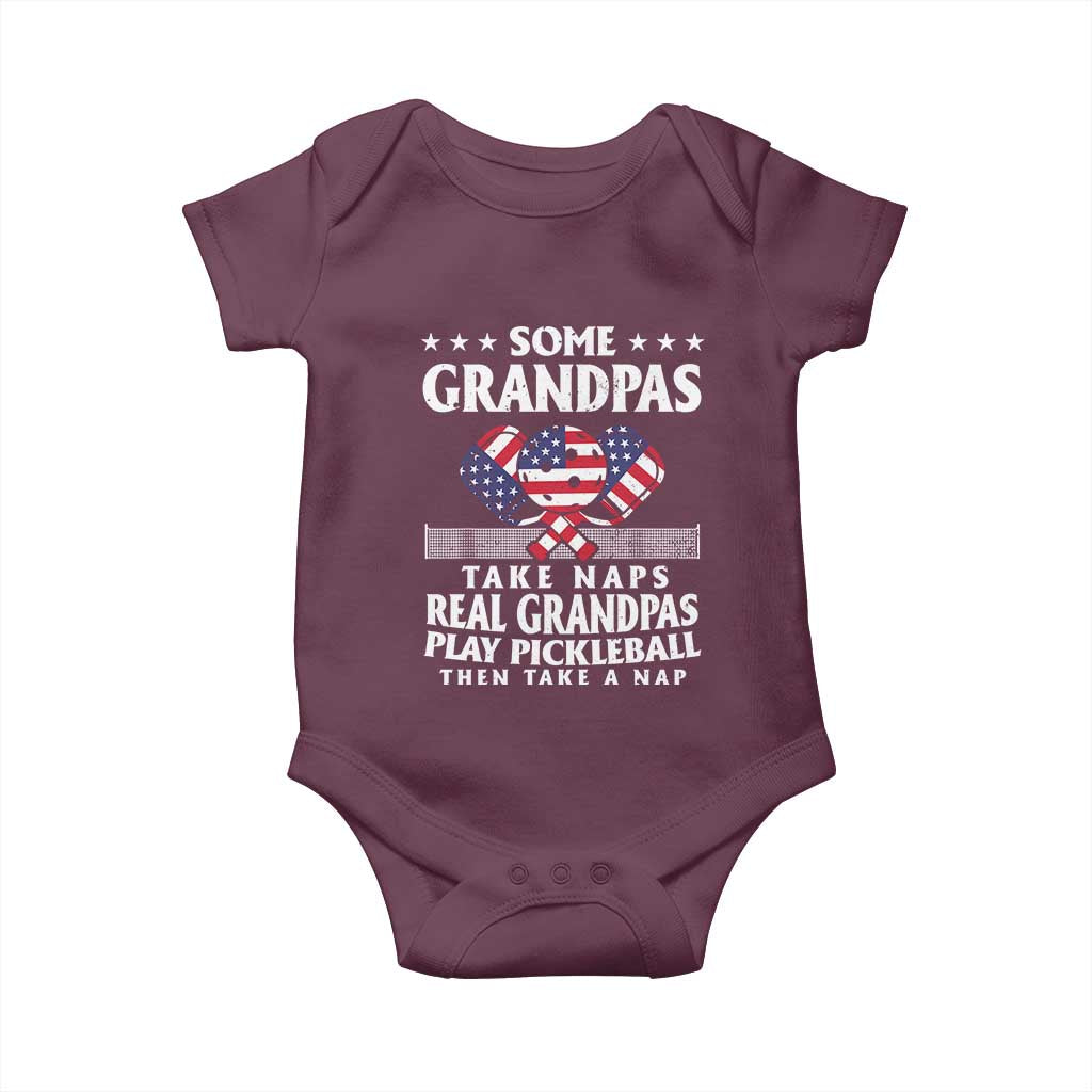 Funny Some Grandpas Take Naps Real Grandpas Play Pickleball Baby Onesie TS09 Maroon Print Your Wear