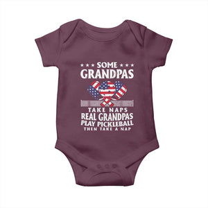 Funny Some Grandpas Take Naps Real Grandpas Play Pickleball Baby Onesie TS09 Maroon Print Your Wear