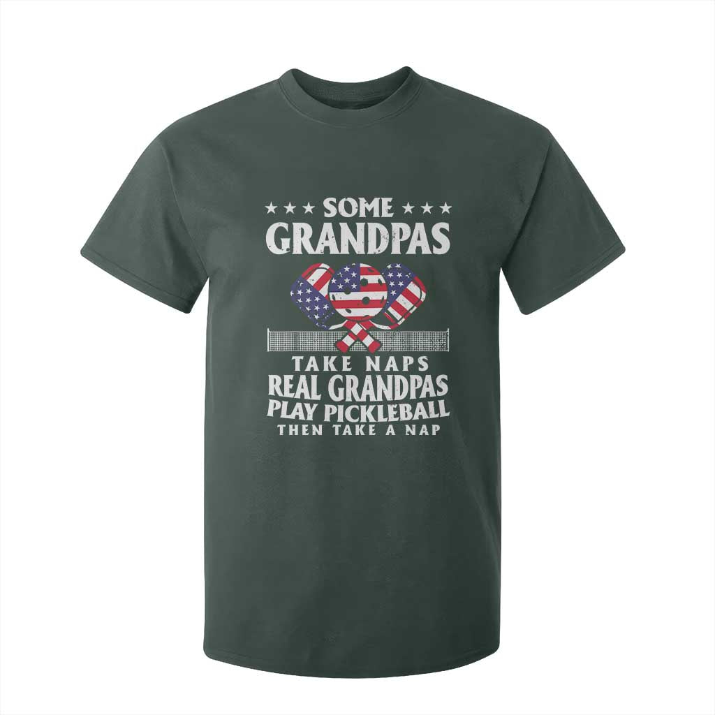 Funny Some Grandpas Take Naps Real Grandpas Play Pickleball T Shirt For Kid TS09 Dark Forest Green Print Your Wear