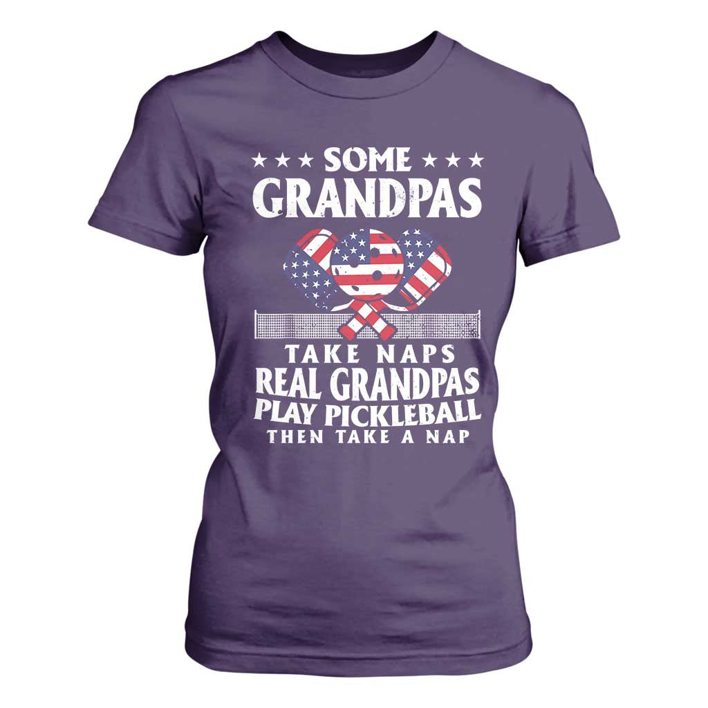 Funny Some Grandpas Take Naps Real Grandpas Play Pickleball T Shirt For Women TS09 Purple Print Your Wear