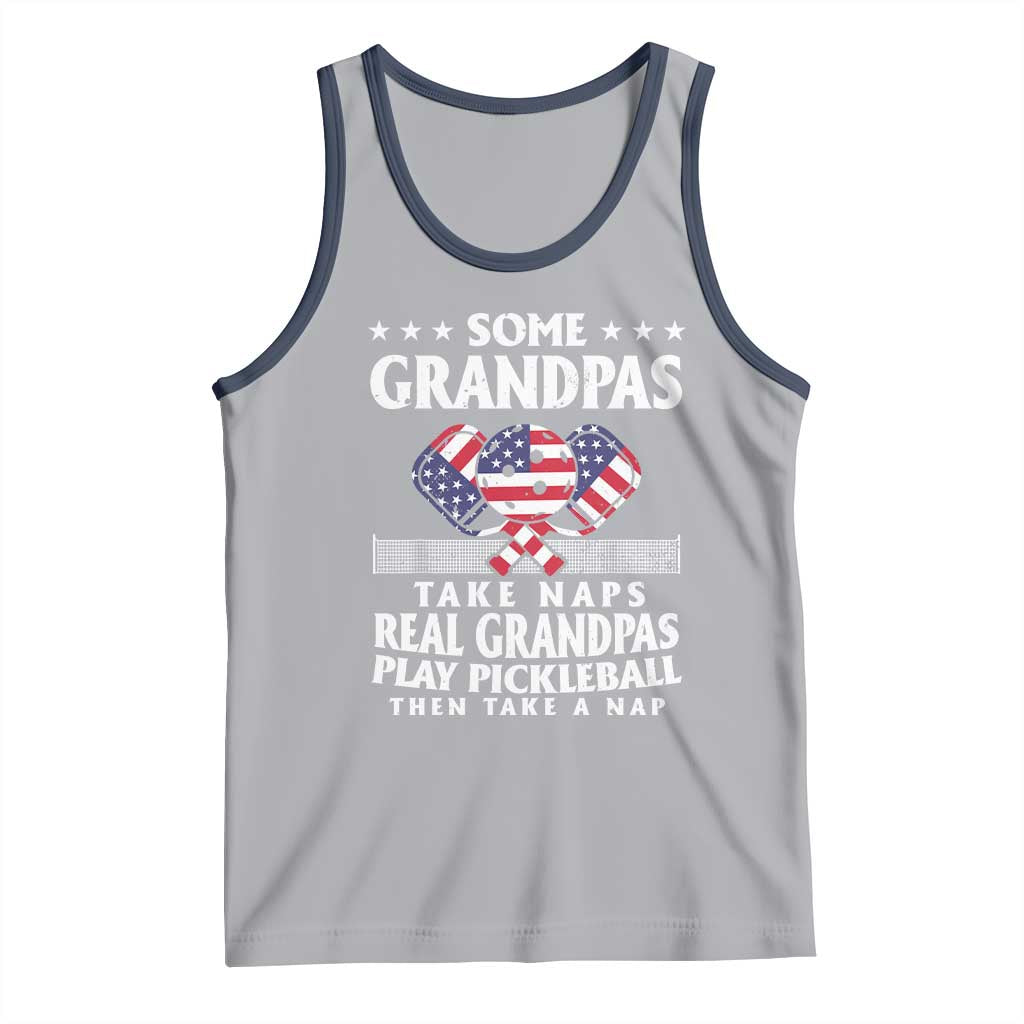 Funny Some Grandpas Take Naps Real Grandpas Play Pickleball Tank Top TS09 Athletic Heather Navy Print Your Wear